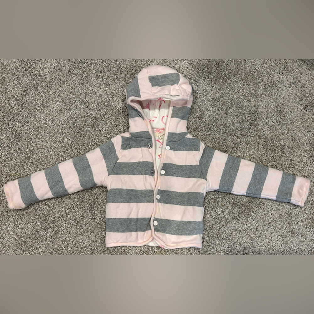 Baby Burt's Bees Pink and Gray Striped Jacket